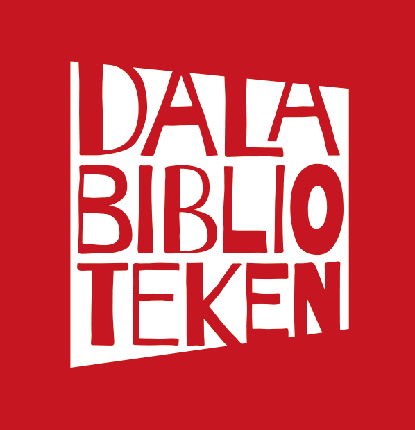 Röd platta med texten Dalabiblioteken